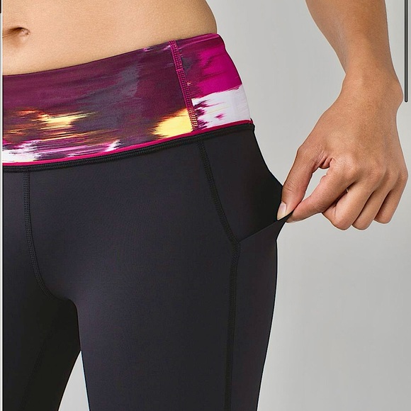 Lululemon Pace Rival Cropped Leggings in Black & Wind Berry Rumble - Rare - Picture 12 of 16